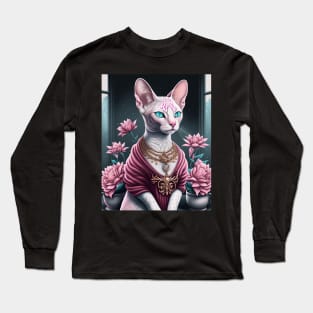 Cute Pink Sphynx Kitten Long Sleeve T-Shirt